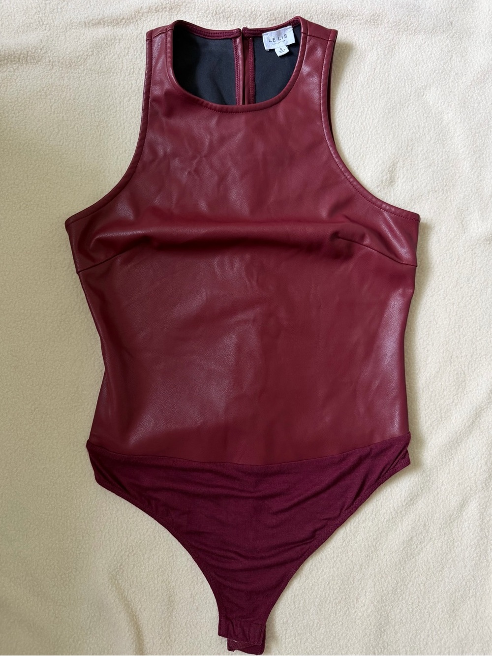 Le Lis Faux Leather High Neck Bodysuit Burgundy Size  S